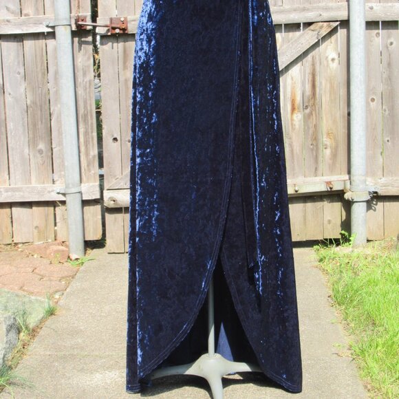 Blue Crushed Velvet Faux Wrap Skirt Long Maxi & Tank Top Party Prom EUC Gorgeous - Picture 4 of 16